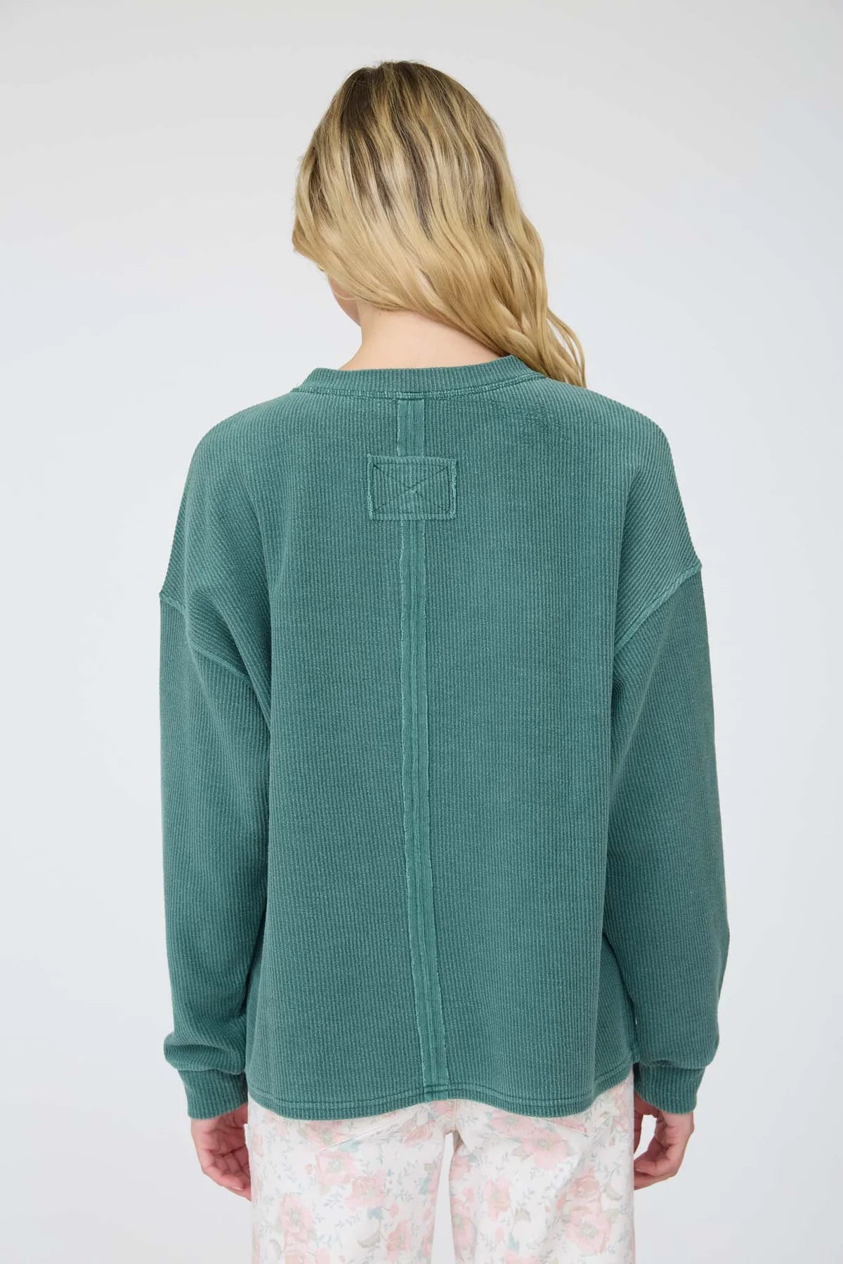 Henley Ribbed Boxy Long Sleeve Washed Knit Top