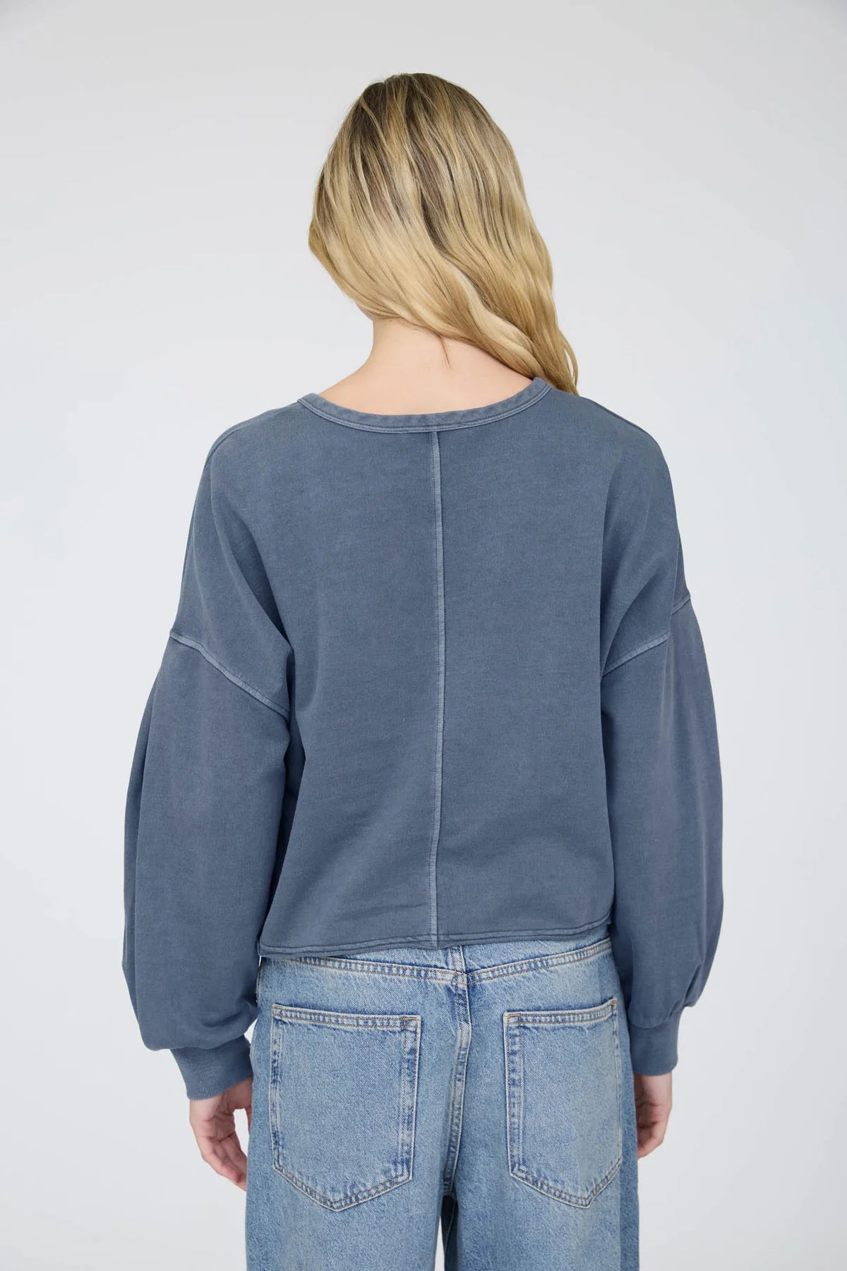 Notch Neck Boxy Long Sleeve Knit Crop Top