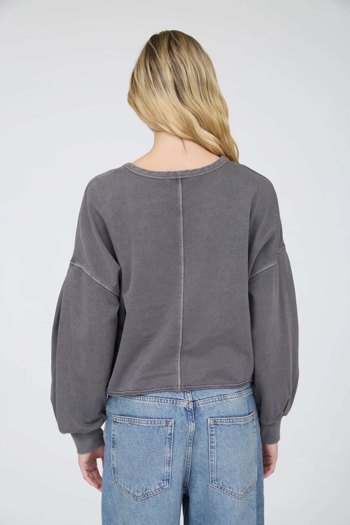 Notch Neck Boxy Long Sleeve Knit Crop Top