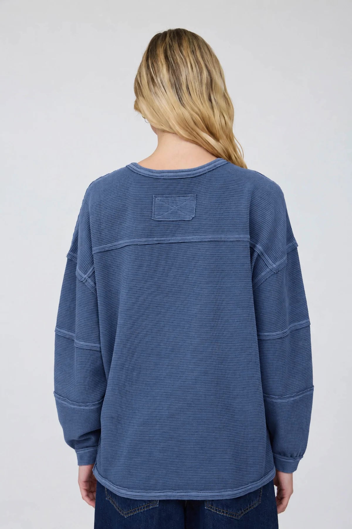 Exposed Seam Detail Long Sleeve Knit Top