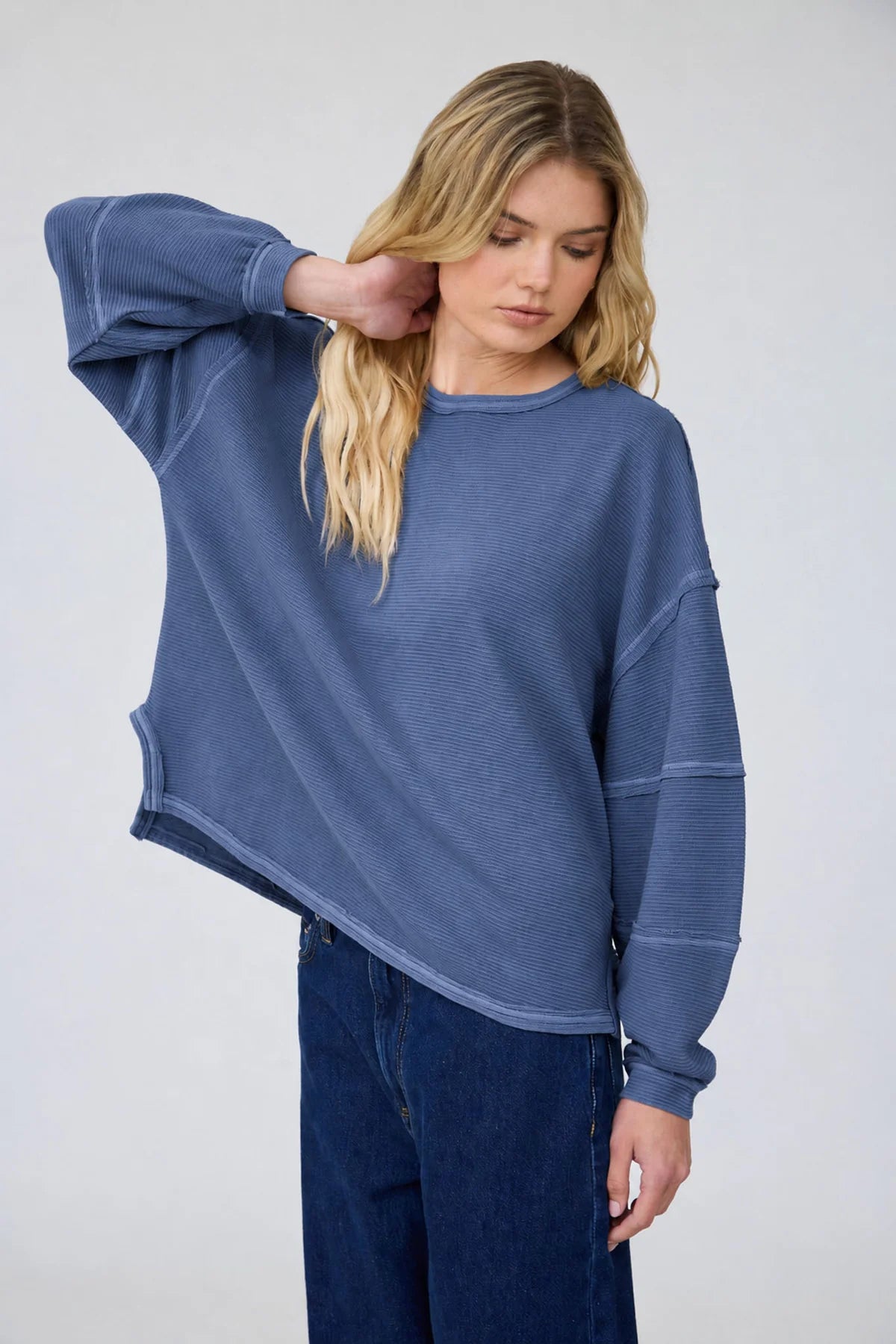 Exposed Seam Detail Long Sleeve Knit Top