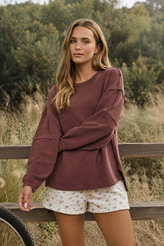 Exposed Seam Detail Long Sleeve Knit Top