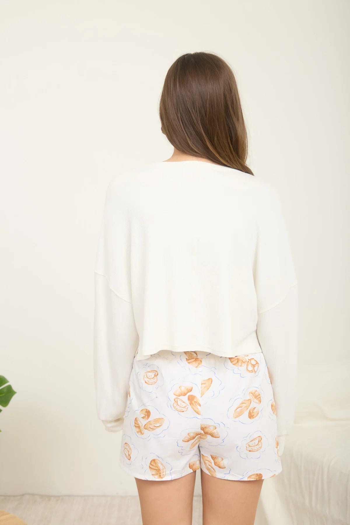 Split Neck Long Sleeve Cropped Knit Top