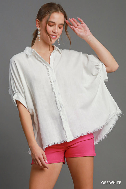 Linen Frayed Edge Button-Down Shirt