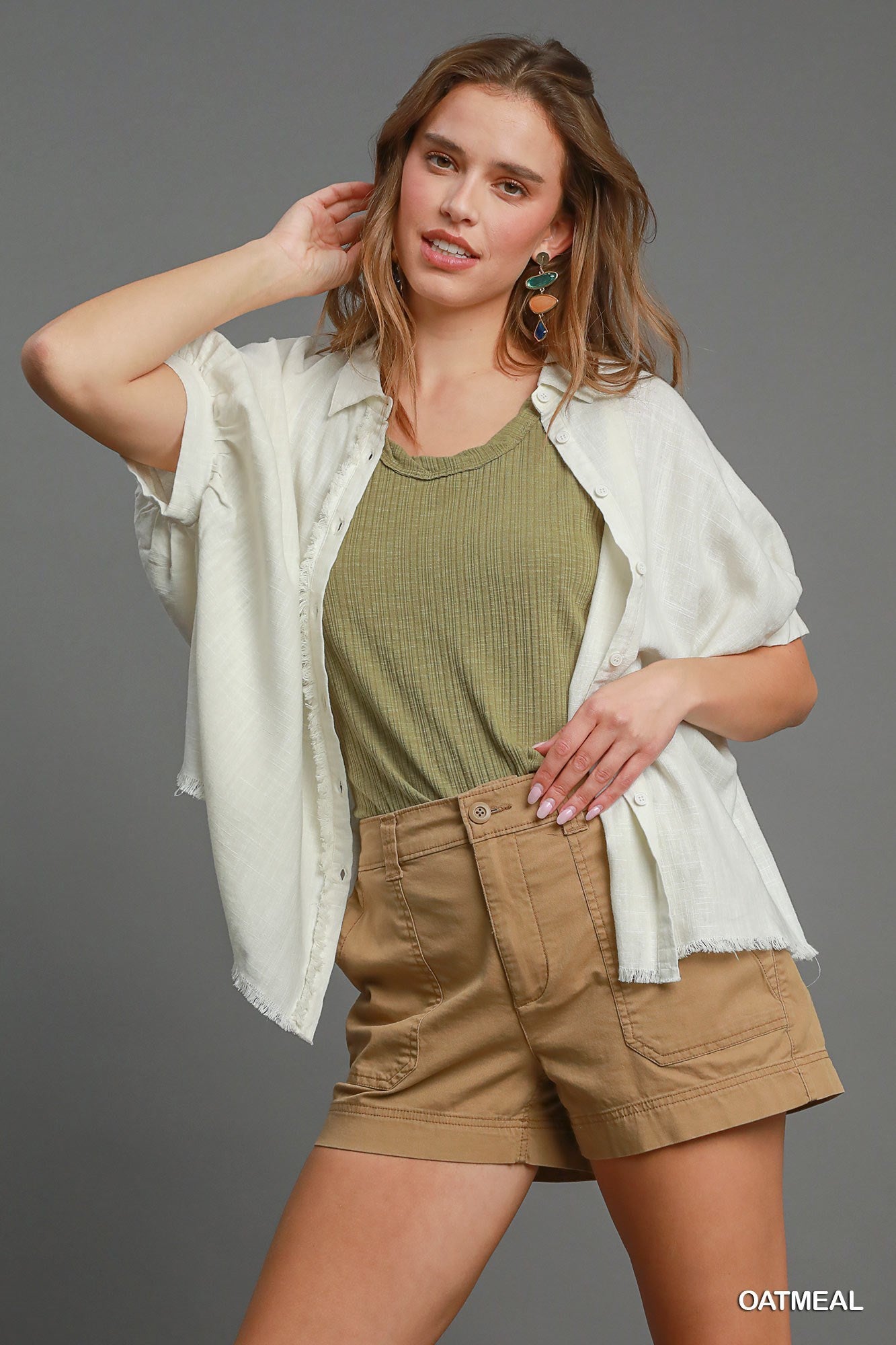 Linen Frayed Edge Button-Down Shirt