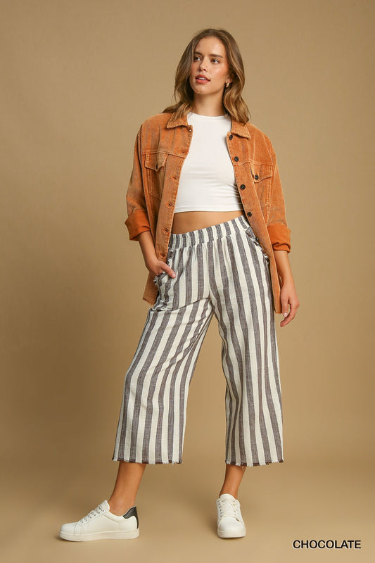 Linen Striped Waistband Pants