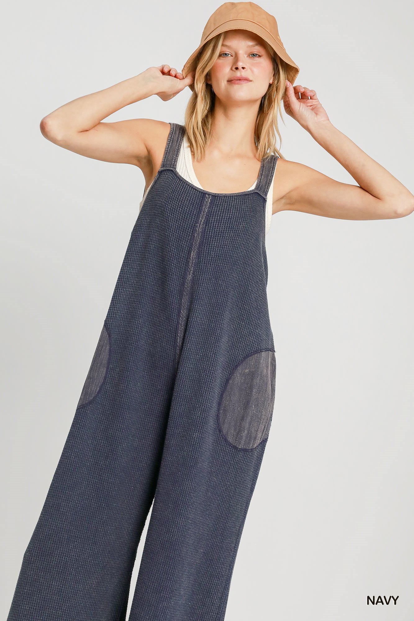 Waffle Knit Sleeveless Jumpsuit