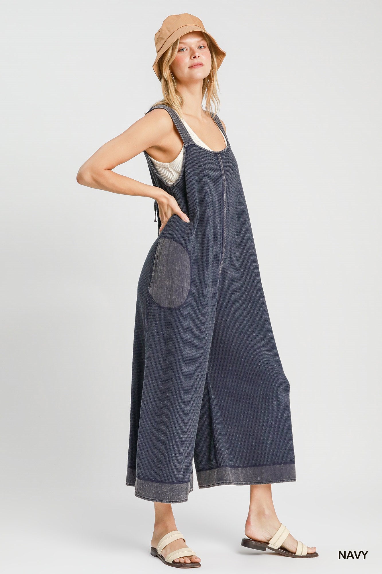 Waffle Knit Sleeveless Jumpsuit