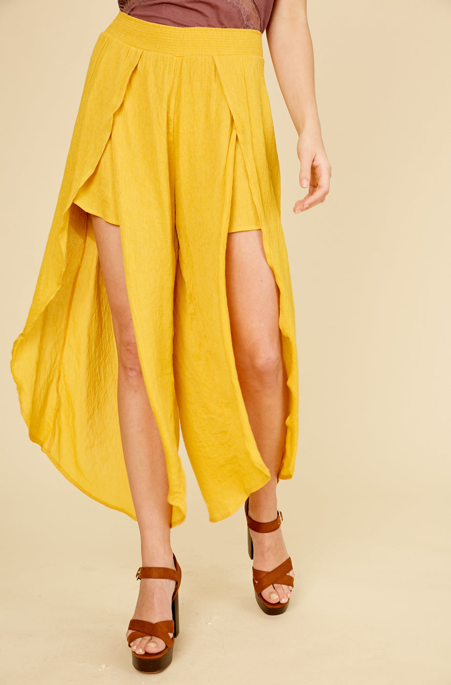 Front Slit Ruffle Wide Pants