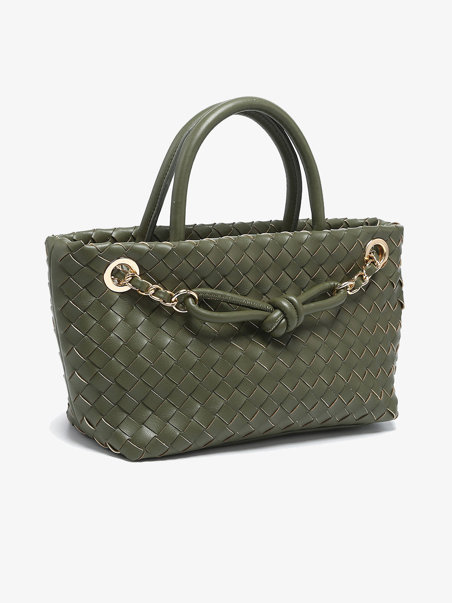 Fallon Woven Satchel Bag w/ Chain Dual Strap