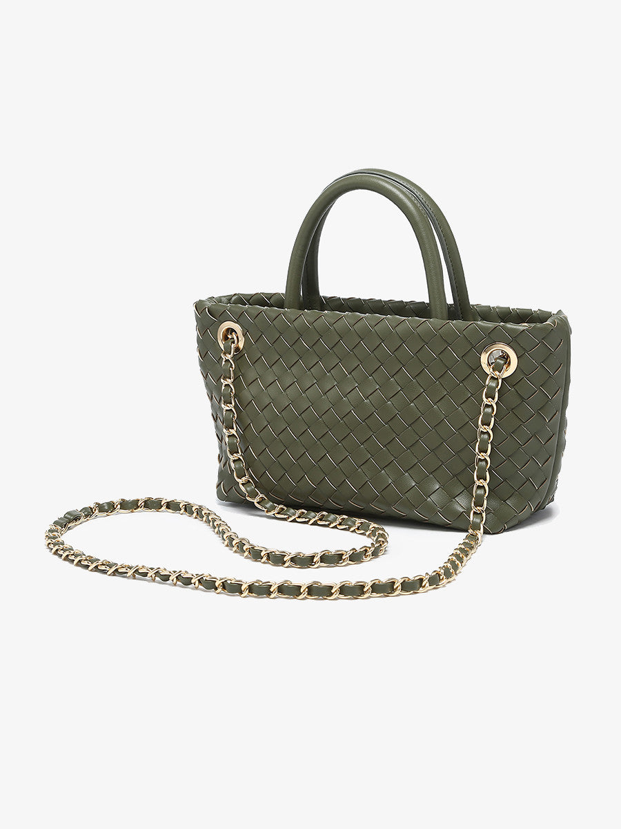 Fallon Woven Satchel Bag w/ Chain Dual Strap