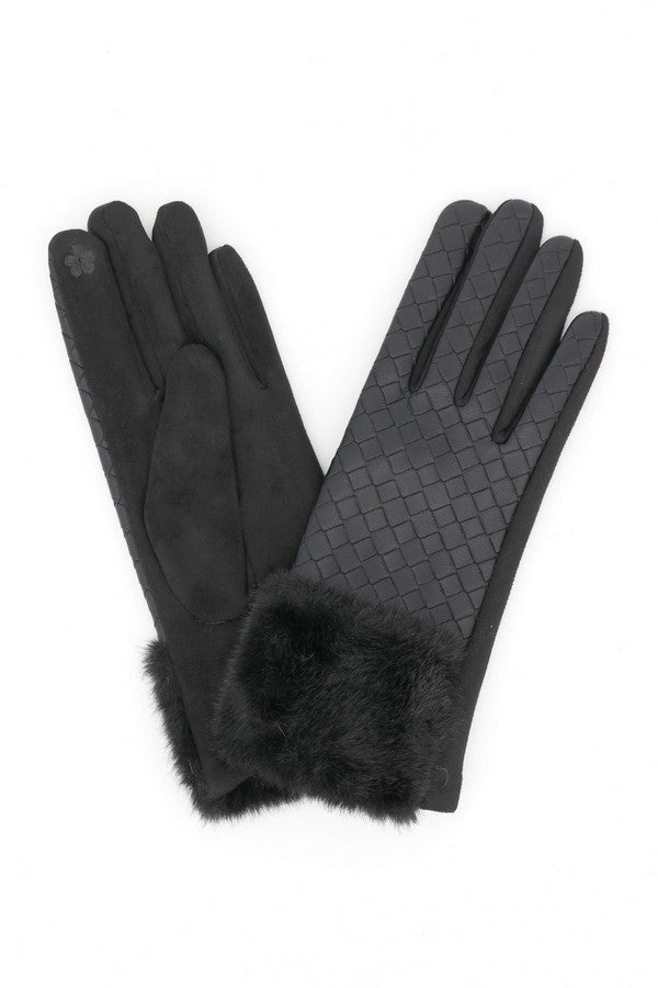 Quilted Faux Leather Touchscreen Fur Gloves