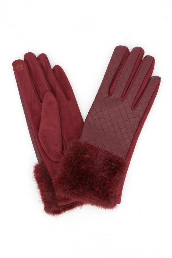 Quilted Faux Leather Touchscreen Fur Gloves