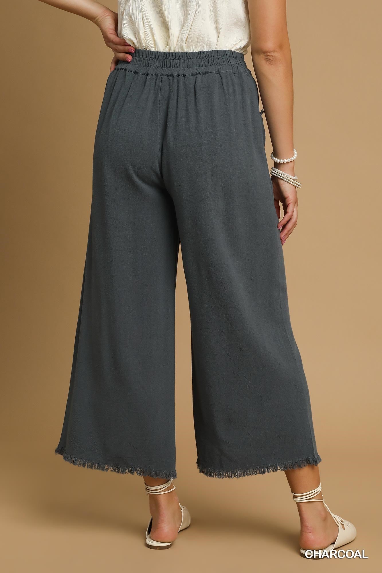 Frayed Hem Wide-Leg Pants