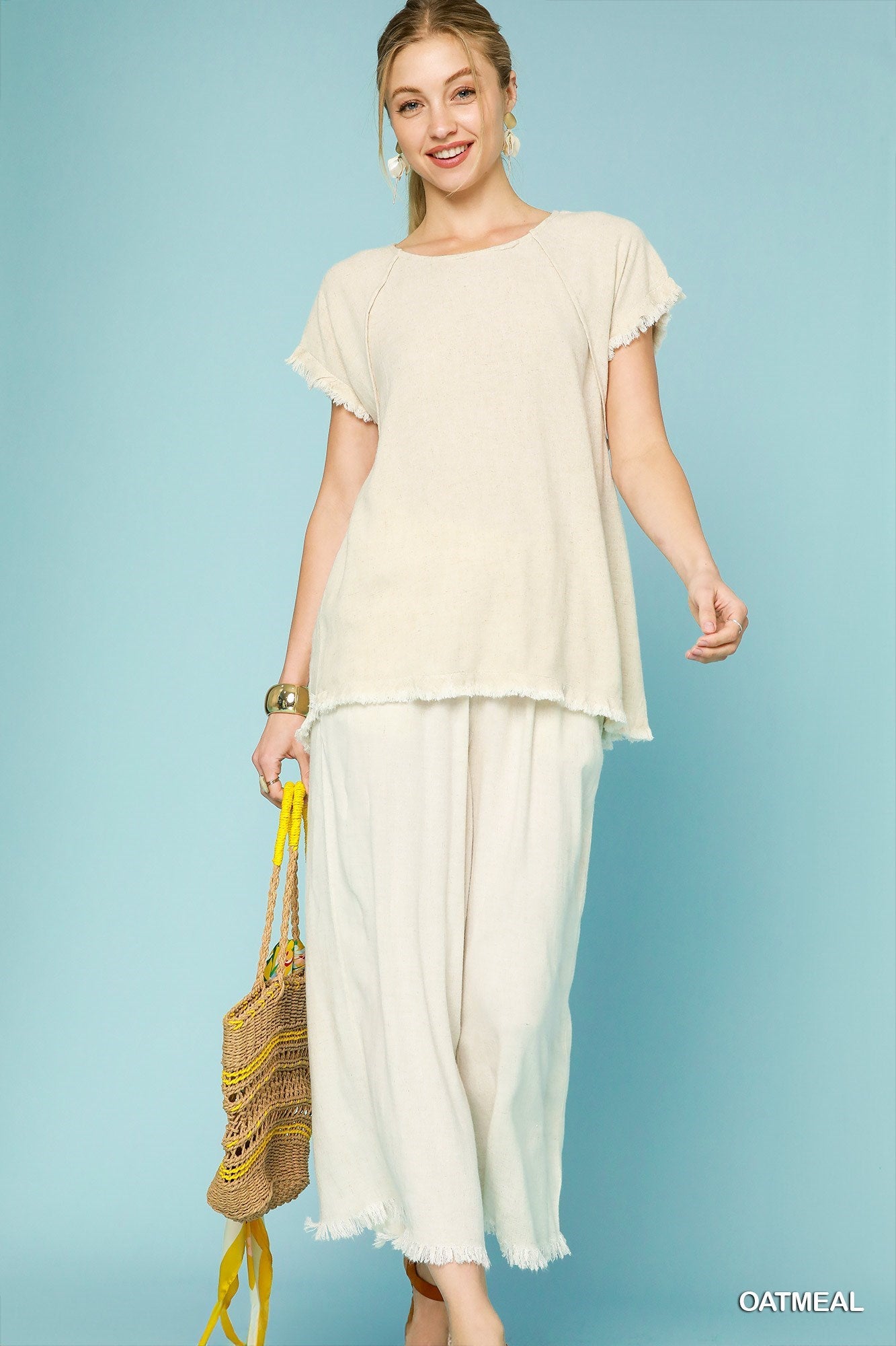 Frayed Hem Wide-Leg Pants