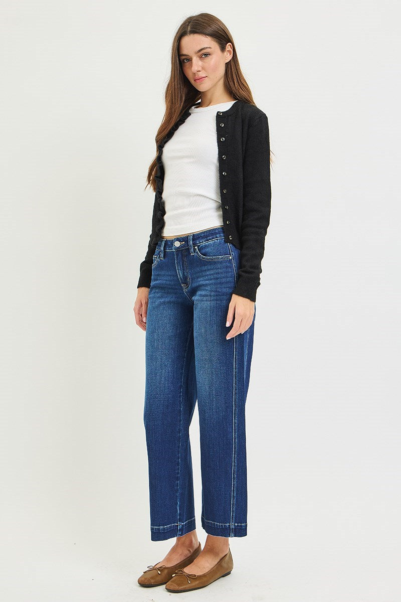 Mid Rise Ankle Wide Leg Jeans