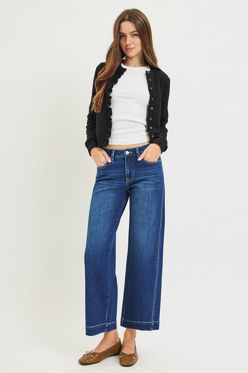 Mid Rise Ankle Wide Leg Jeans