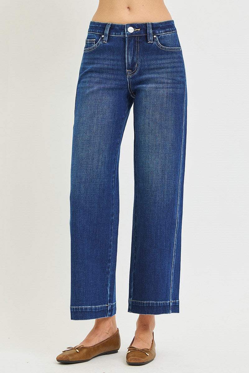 Mid Rise Ankle Wide Leg Jeans