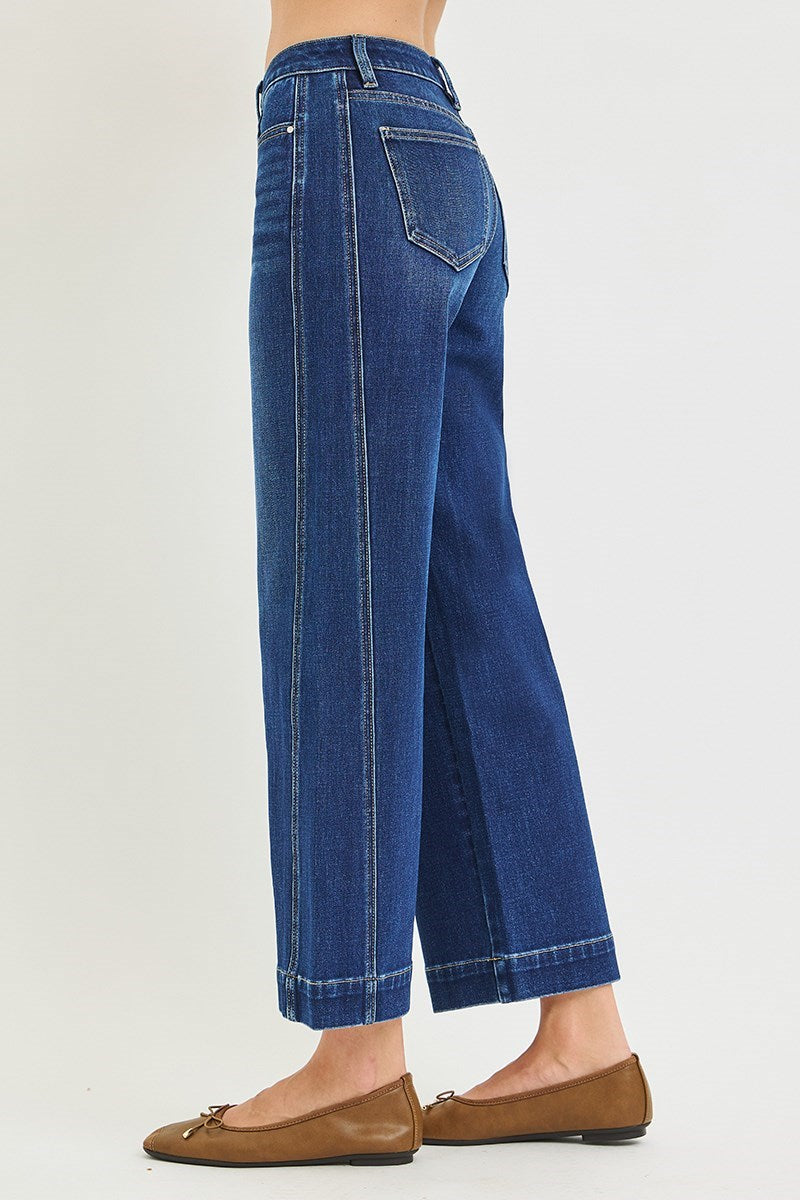 Mid Rise Ankle Wide Leg Jeans