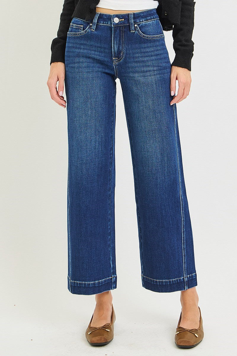 Mid Rise Ankle Wide Leg Jeans