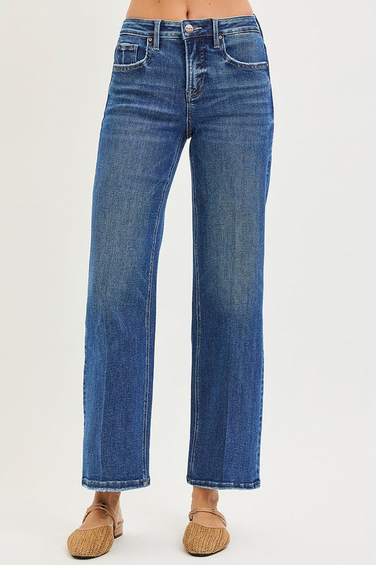 Tummy Control High Rise Ankle Straight With Crease Line Detailed