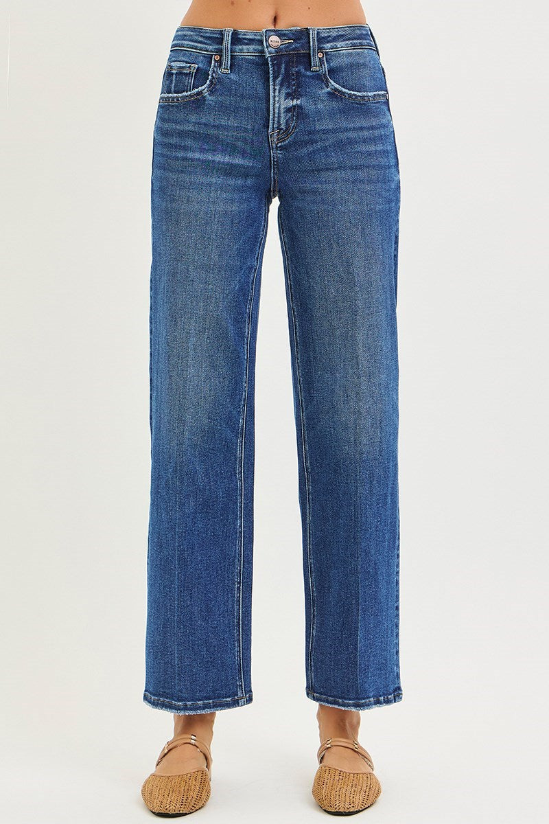 Tummy Control High Rise Ankle Straight With Crease Line Detailed