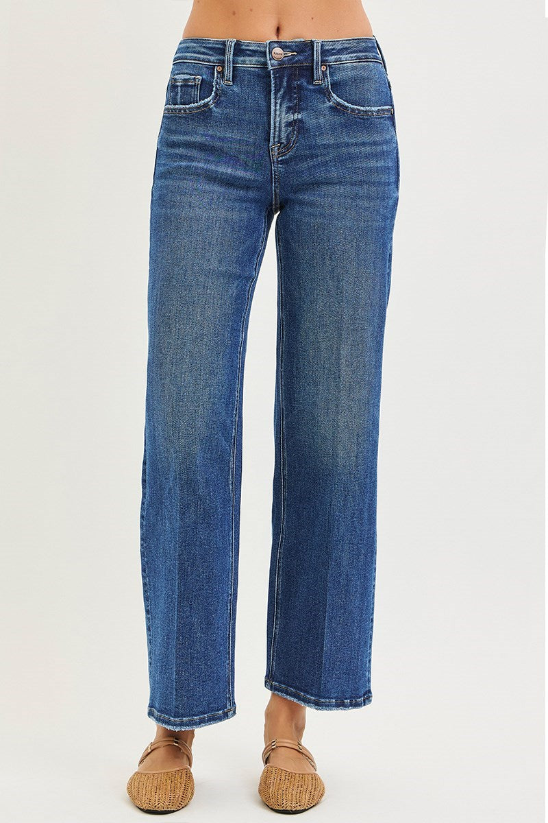 Tummy Control High Rise Ankle Straight With Crease Line Detailed