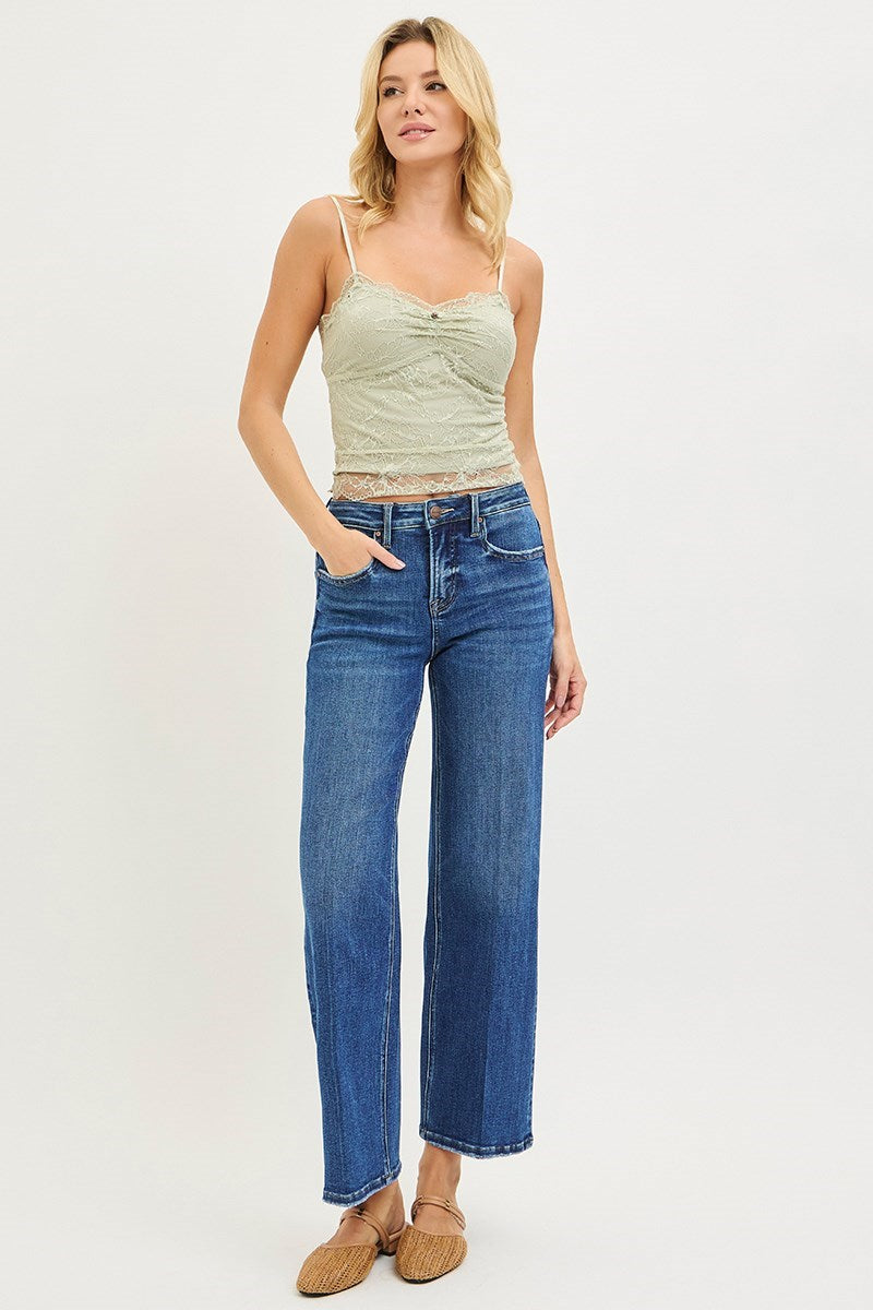 Tummy Control High Rise Ankle Straight With Crease Line Detailed
