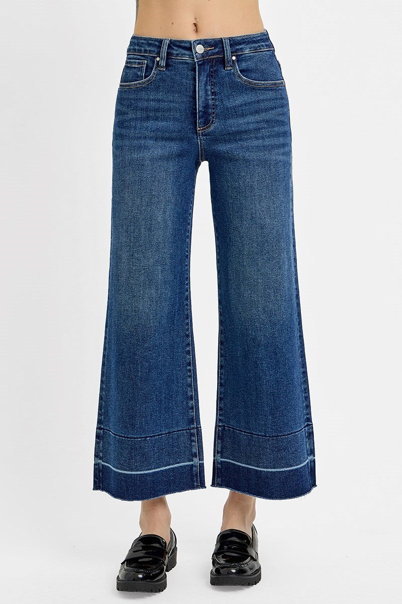 Tummy Control High Rise Crop Wide Released Hem Jeans