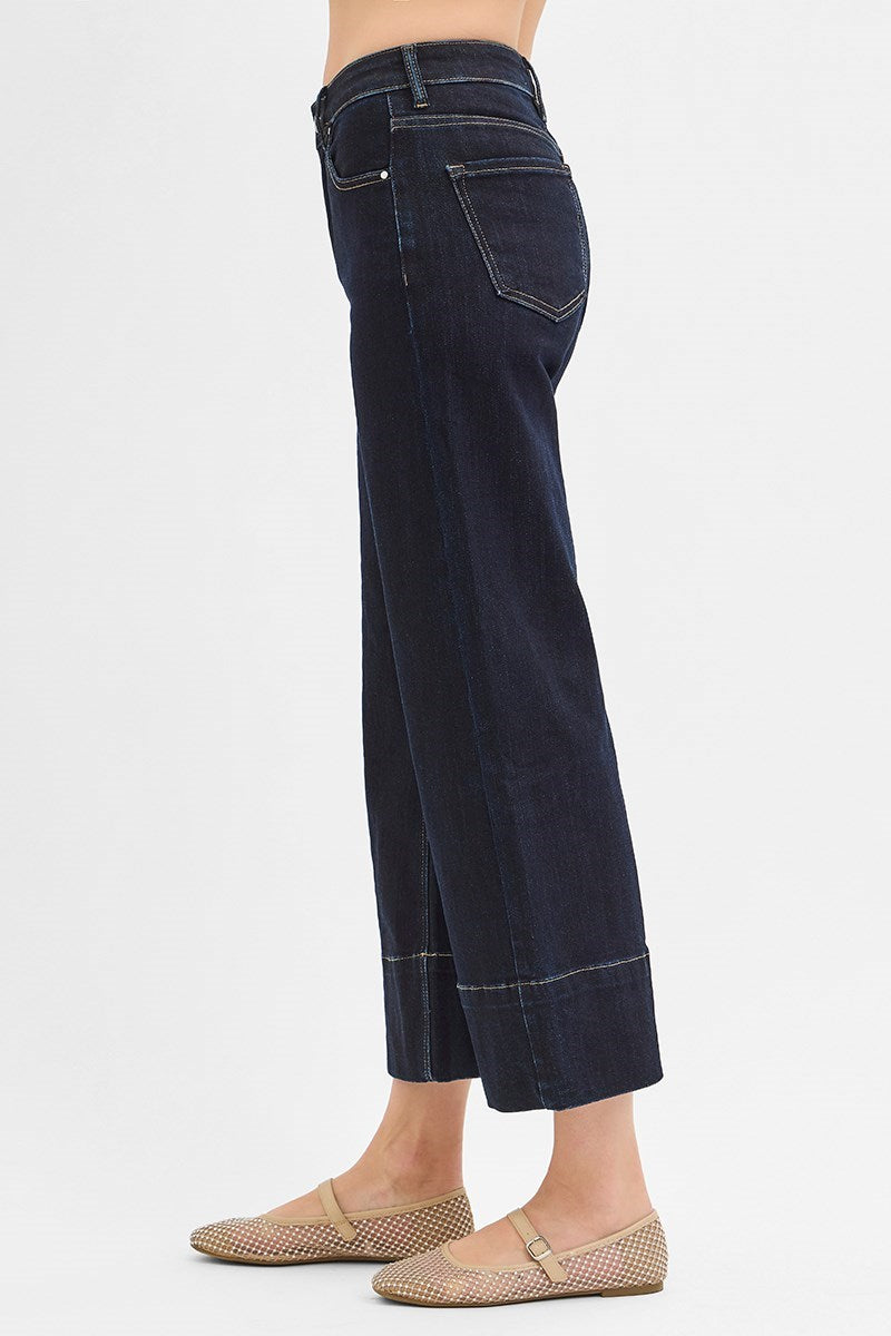Tummy Control High Rise Crop Wide Seam Detailed Jeans