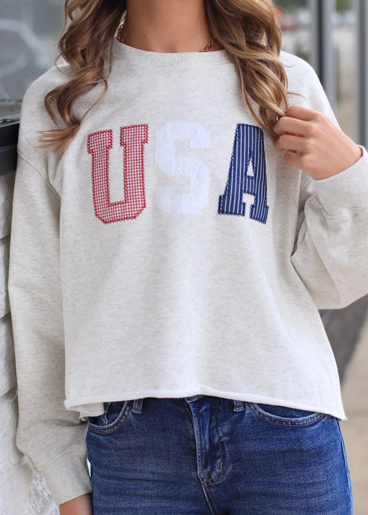 Crew Neck Long Sleeve 'USA' Novelty Sweatshirt