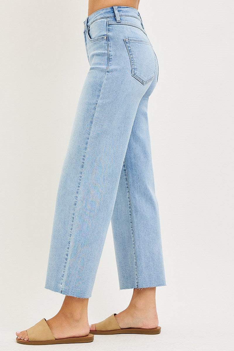 Tummy Control High Rise Crop Wide Leg Jeans
