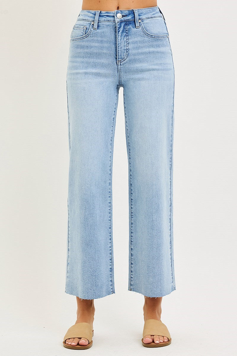 Tummy Control High Rise Crop Wide Leg Jeans