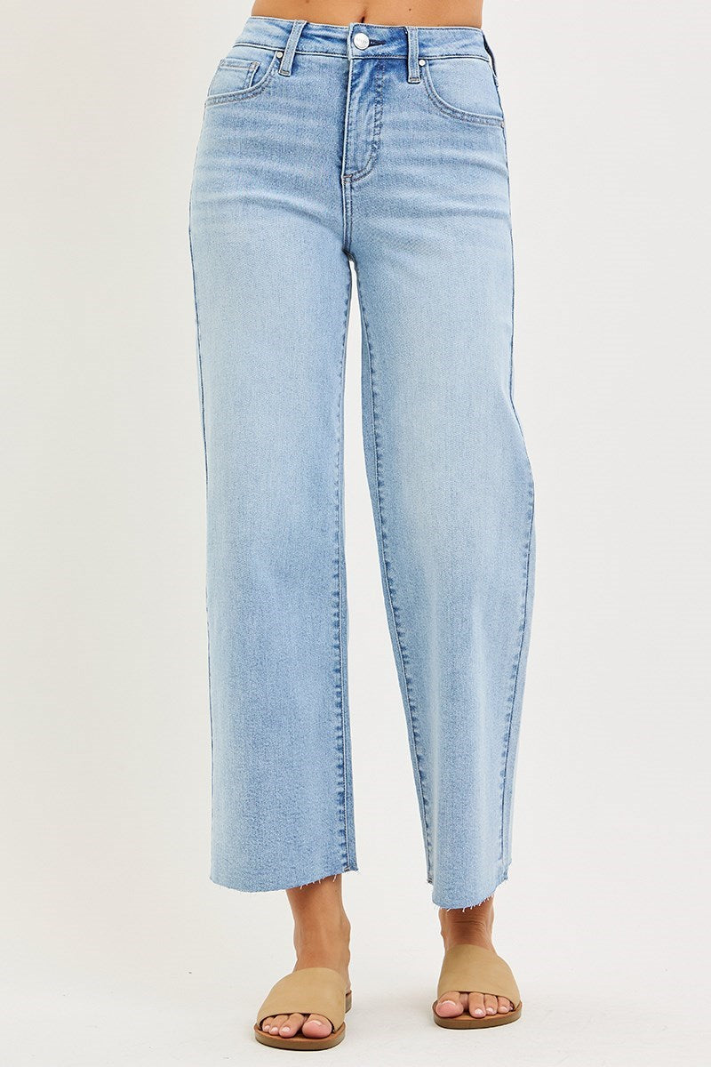 Tummy Control High Rise Crop Wide Leg Jeans