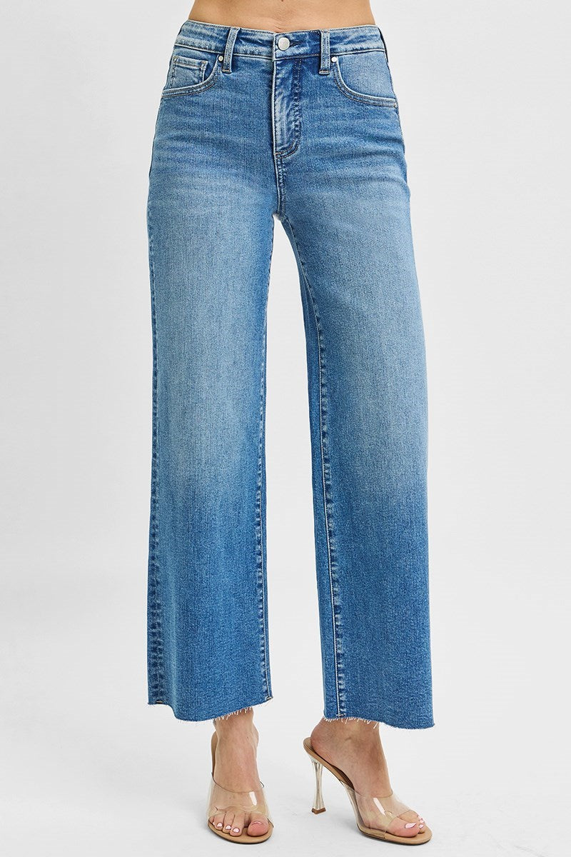 Tummy Control High Rise Crop Wide Leg  Jeans