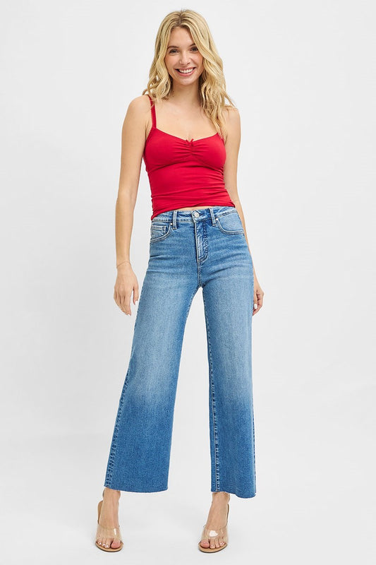Tummy Control High Rise Crop Wide Leg  Jeans