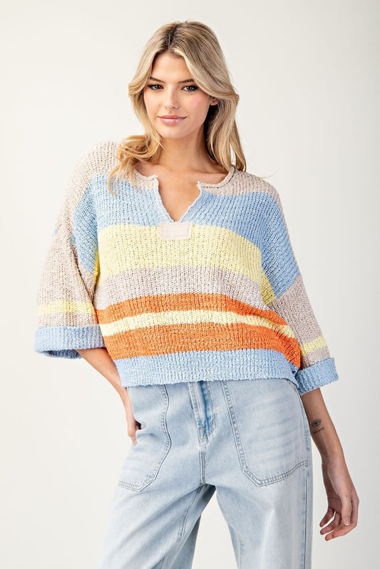 Striped Notch Collar Top