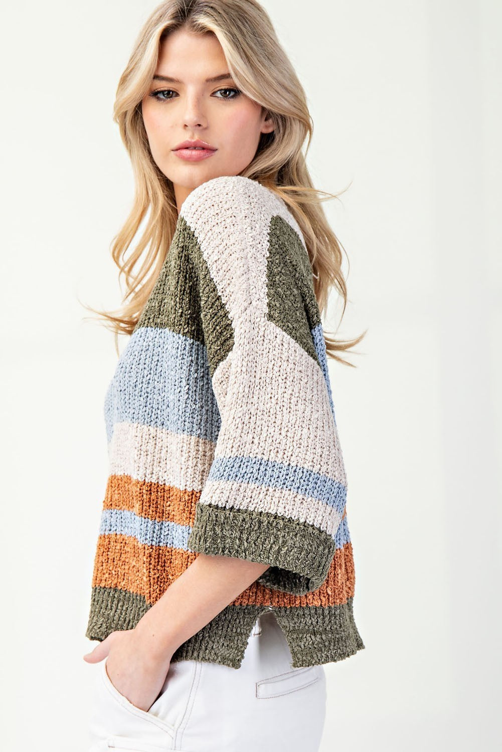 Striped Notch Collar Top