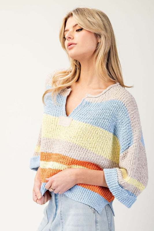 Striped Notch Collar Top