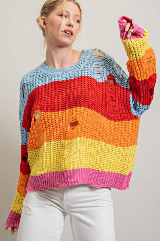 Stripe Crochet Knit Top