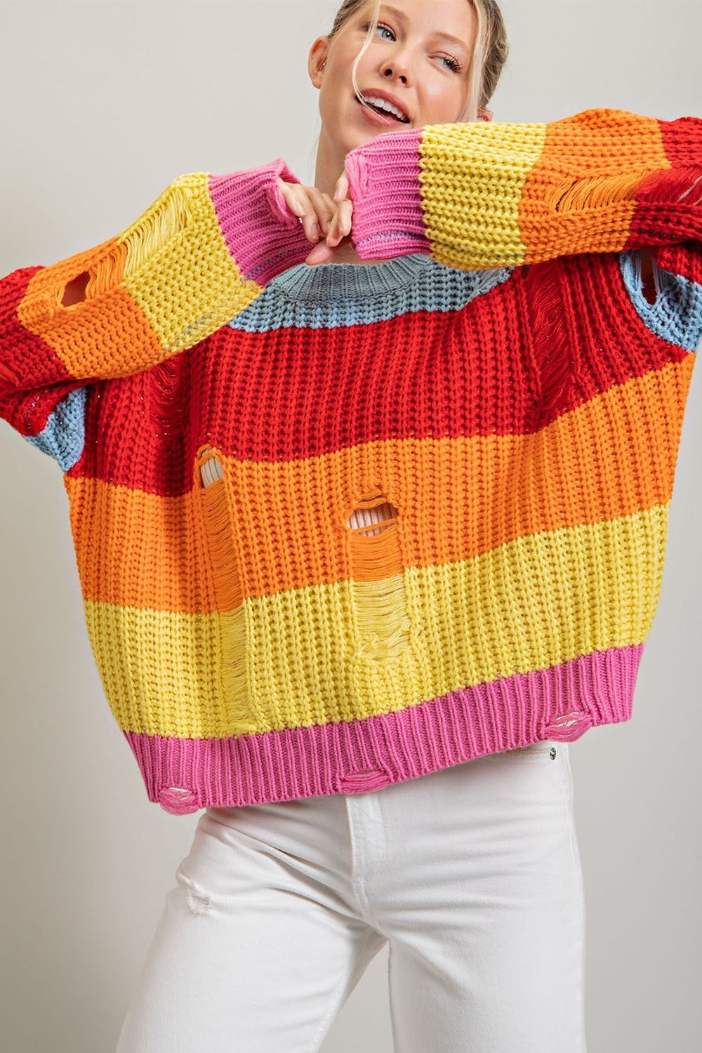 Stripe Crochet Knit Top