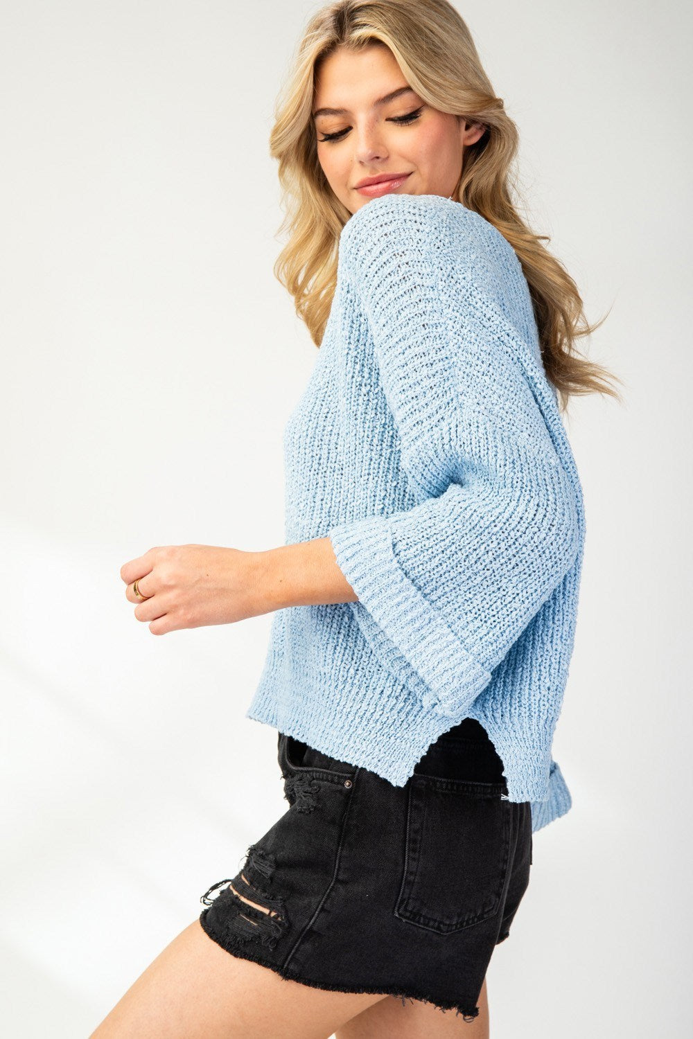 Textured V Neck Sweater Top