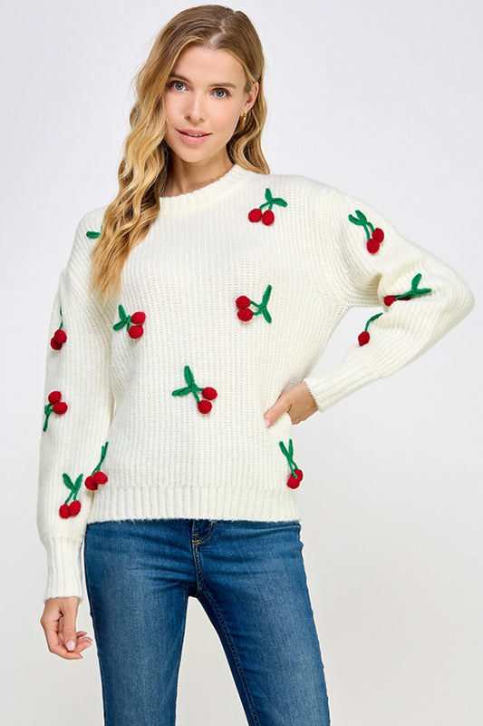 Cherry Detail Sweater Top
