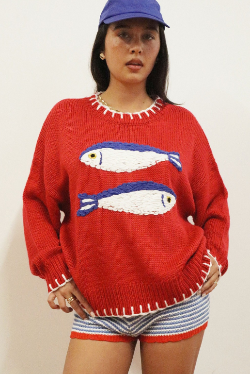 Fish Emroidered Knit Sweater