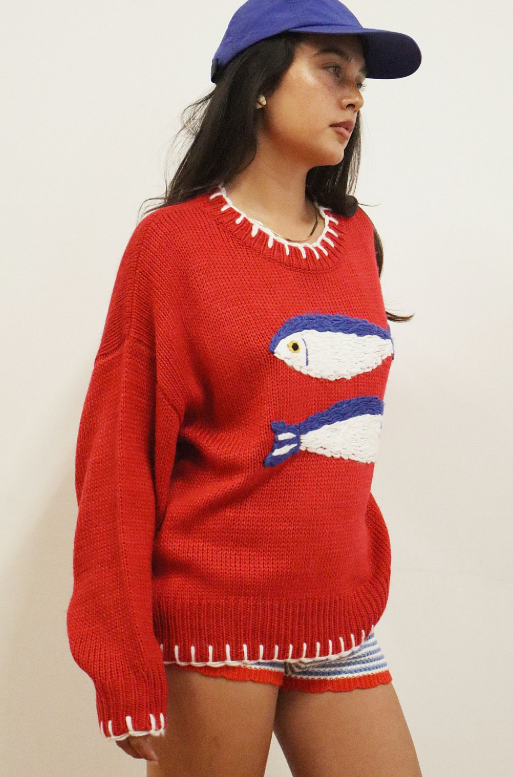 Fish Emroidered Knit Sweater