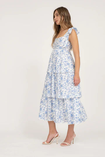 Floral Tie Strap Ruffle Tiered Midi Dress