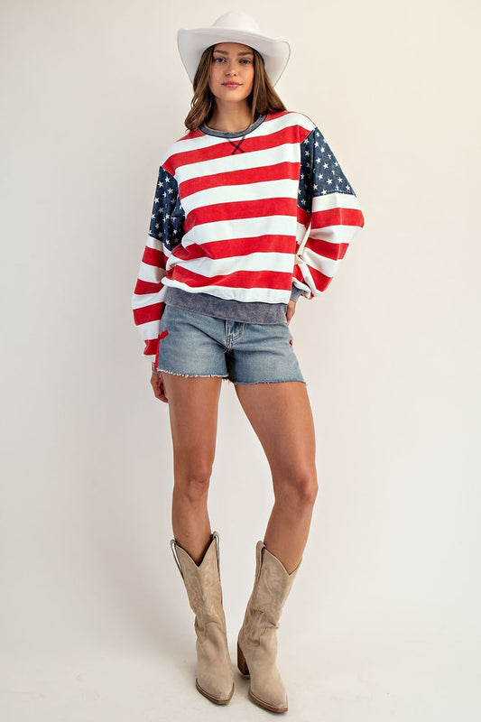 Striped Long Sleeve Star Shoulder Pullover
