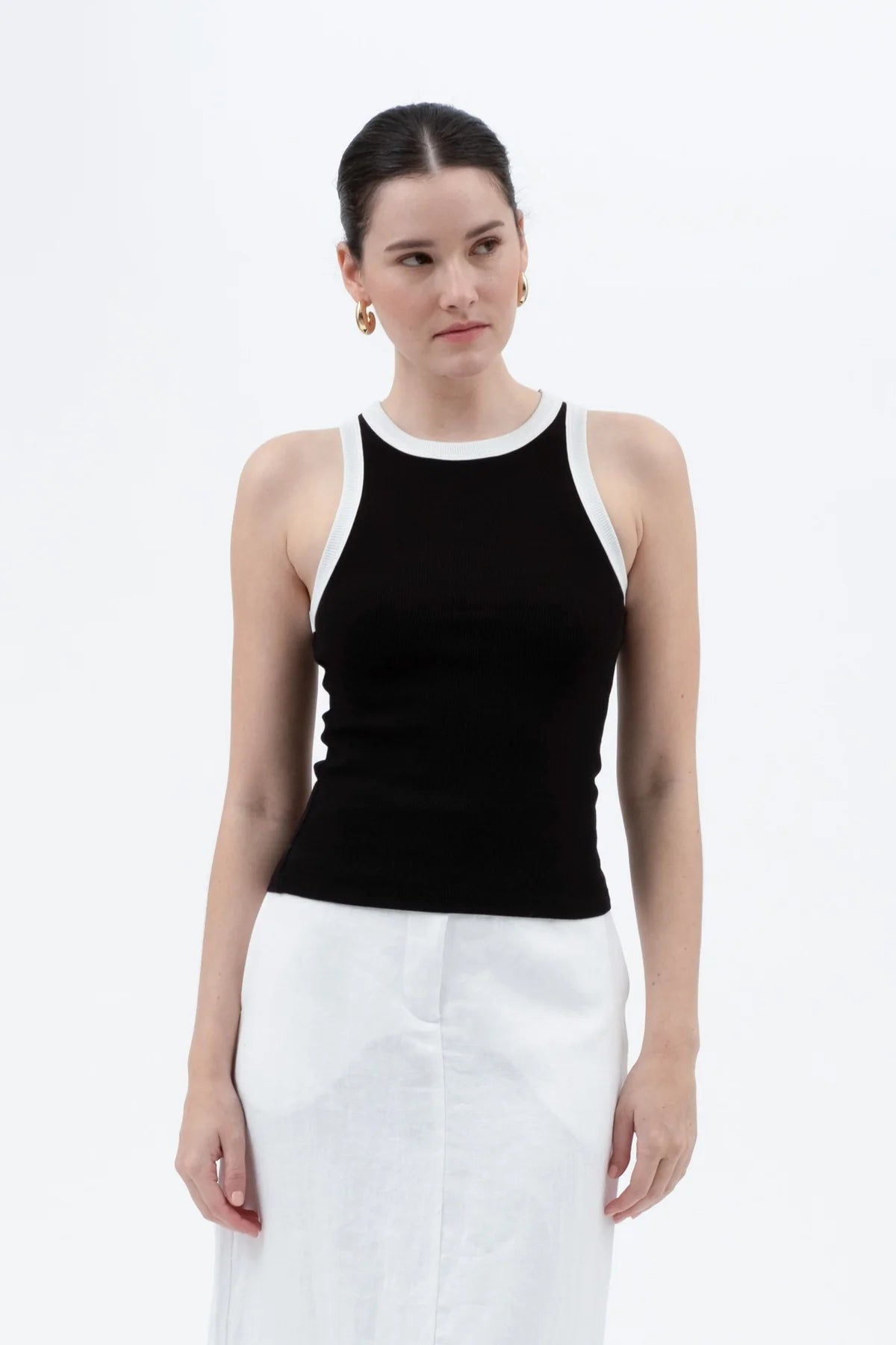 Contrast Trim Racerback Knit Tank Top