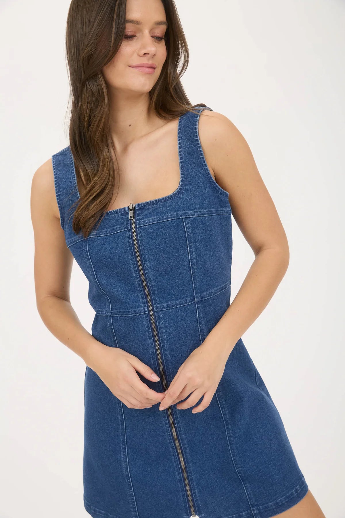 Denim Zip Up Sleeveless Mini Dress