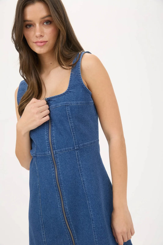 Denim Zip Up Sleeveless Mini Dress